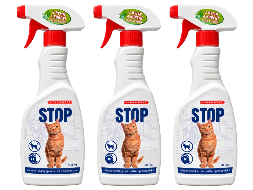 SADA STOP KOČKÁM - pachový odpuzovač koček 3x 500 ml.