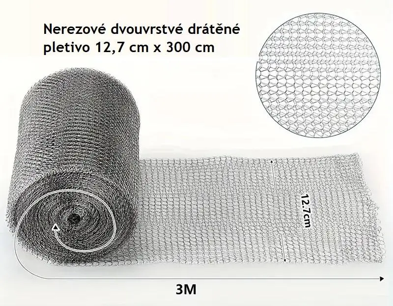 Nerezové dvouvrstvé pletivo proti škůdcům 12,7 cm x 300 cm