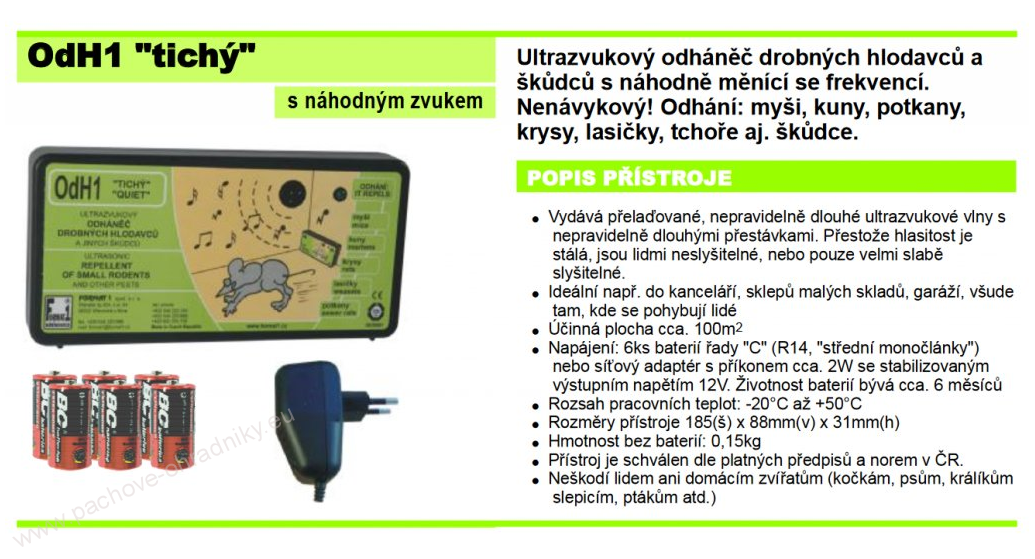 OdH1 tichý ultrazvukový odpuzovač myší a kun. Včetně zdroje!