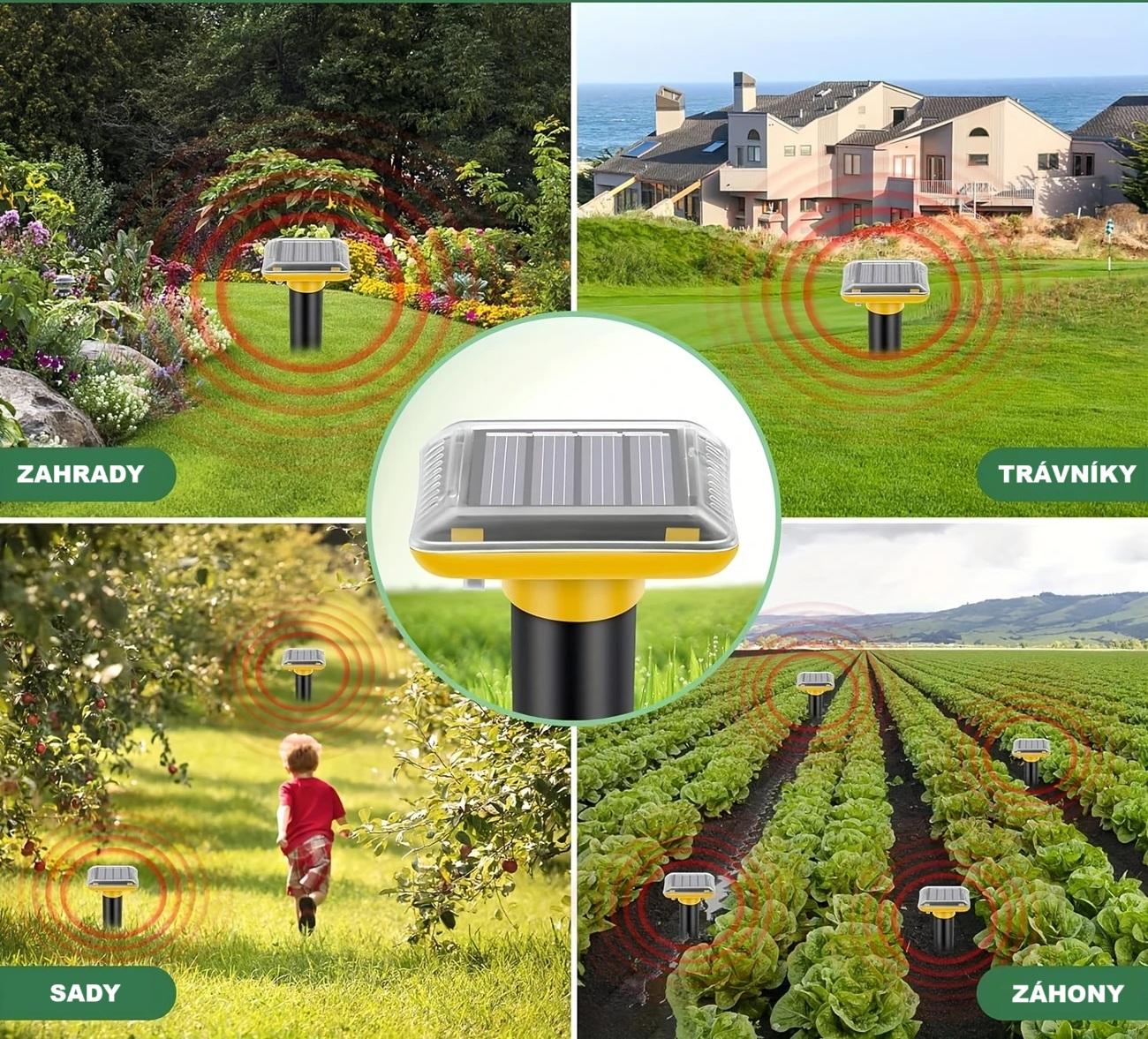 Sada 4 kusů solárních zemních odpuzovačů krtků