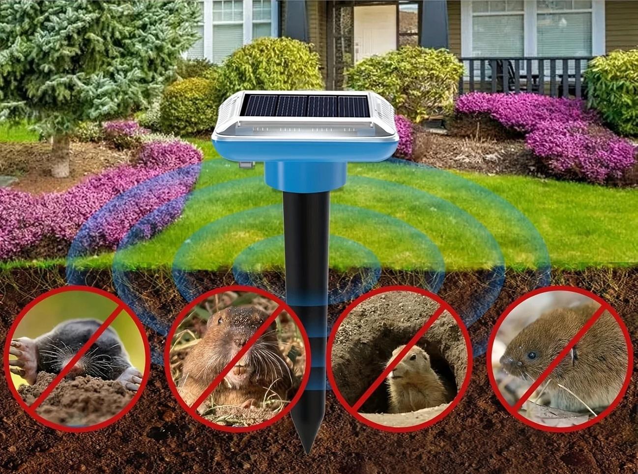 Sada 4 kusů solárních zemních odpuzovačů krtků
