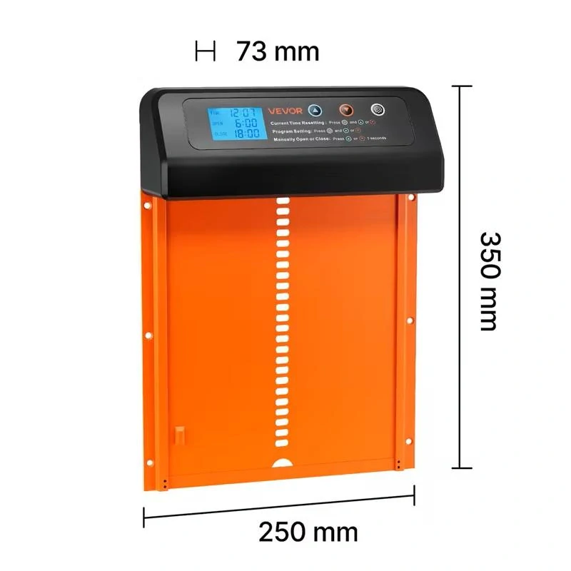 Automatická dvířka do kurníku s časovačem a ochranou proti přiskřípnutí – oranžová