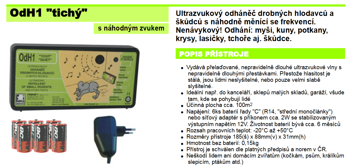 OdH1 tichý - ultrazvukový odpuzovač myší a kun